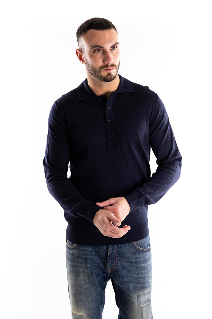 Maglia polo il lana finezza 16 color blu A010 BLU PAOLO PECORA 