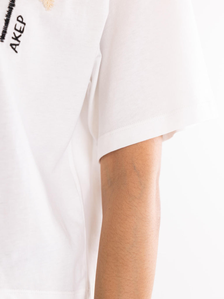 T-shirt bianca ricamo palme TSKD09219 BIANCO AKEP 