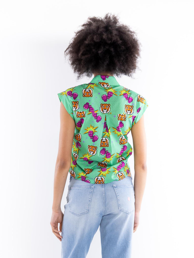Camicia smanicata fantasia Tiger green SALVADOR 24VERDE IL THE' DELLE 5 