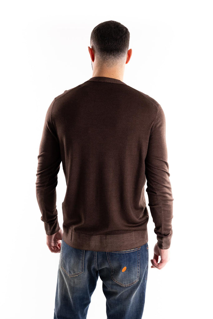 Maglia girocollo in lana finezza 16 marrone lavato A021 MARRONE PAOLO PECORA 