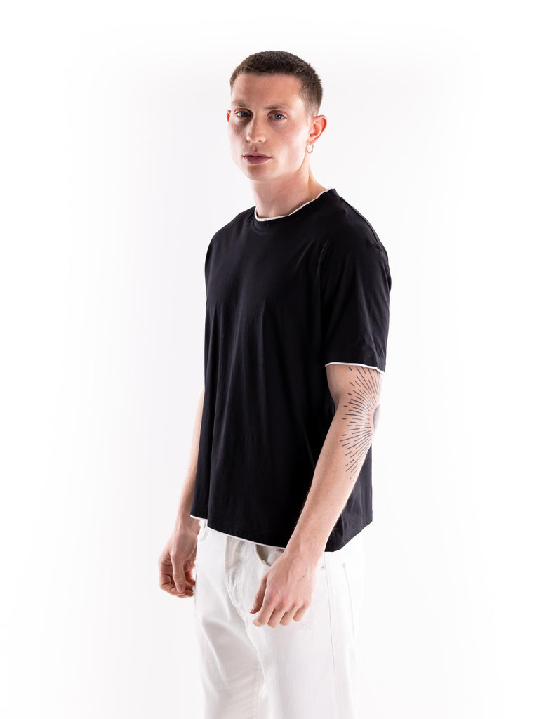 T-shirt uomo nera doppio bordo a contrasto F021 NERO PAOLO PECORA 
