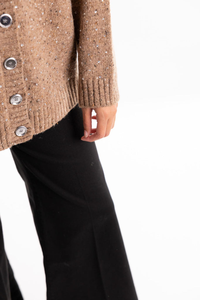 Cardigan Marche in tessuto bouclé cammello con strass 105739 A2U4CAMMELLO PINKO 