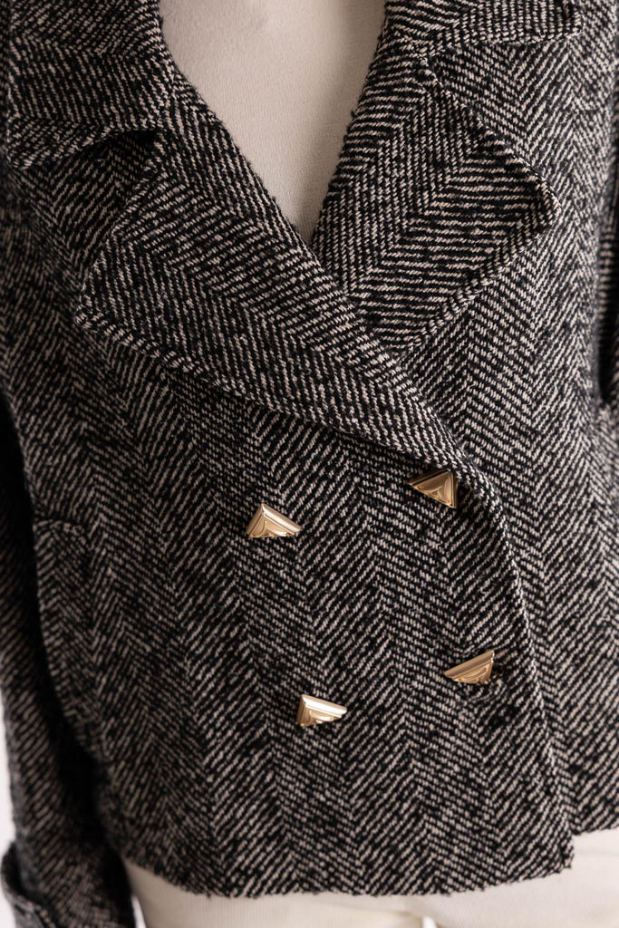 Caban corto spina pesce nero-bianco GIKD07204 MULTICOLOR AKEP 