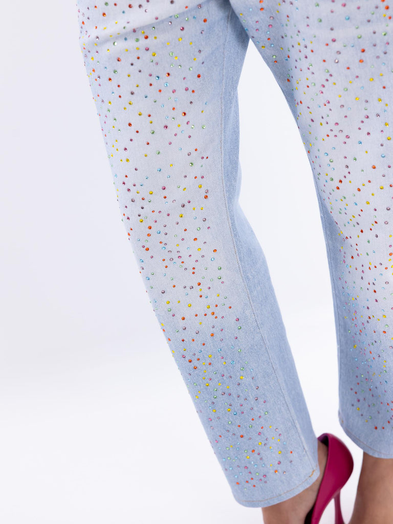 Jeans donna loose strass multicolor
