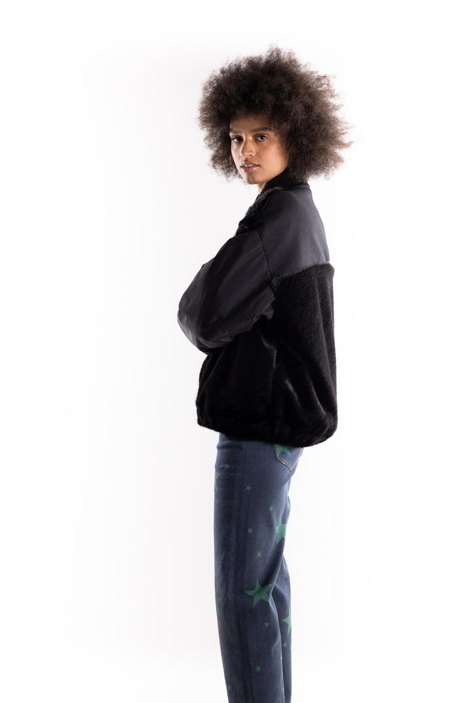 Bomber in eco-pelliccia e nylon nero 120VOL NERO ANY 