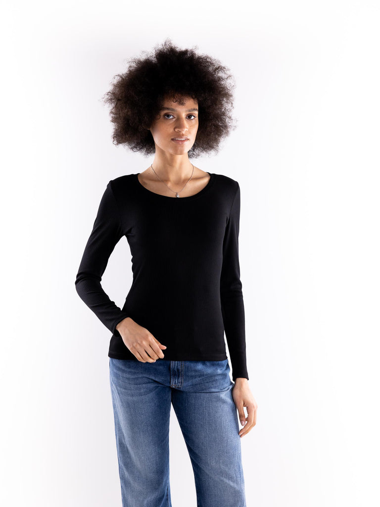 T-shirt manica lunga a costine nera BUW24510 NERO BRAND UNIQUE 