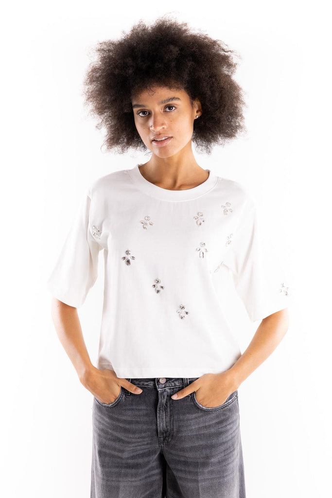 T-shirt over bianca con strass BUW25508 155BIANCA BRAND UNIQUE 