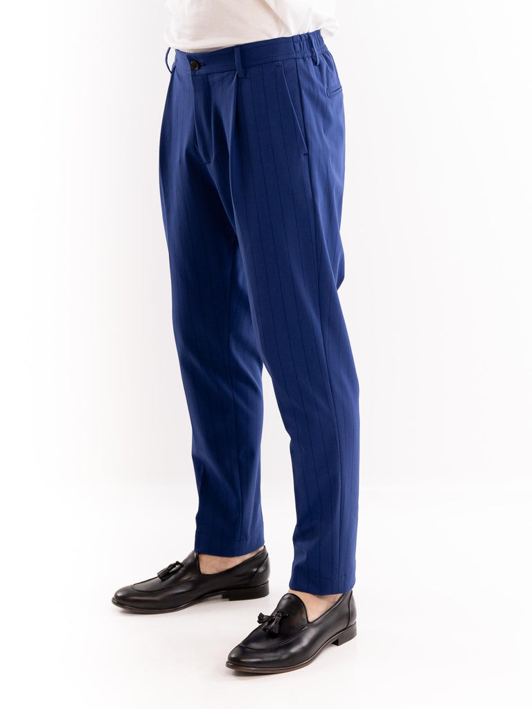 Pantaloni eleganti uomo il cappello in jersey gessato bluette OF1S2S5P022 185 OUTFIT 