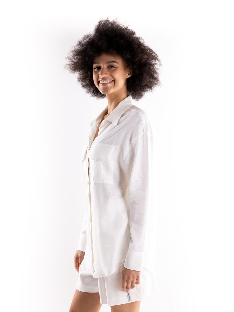 Camicia over in lino bianco HMABW01845 PTTS0273BI01 HINNOMINATE 