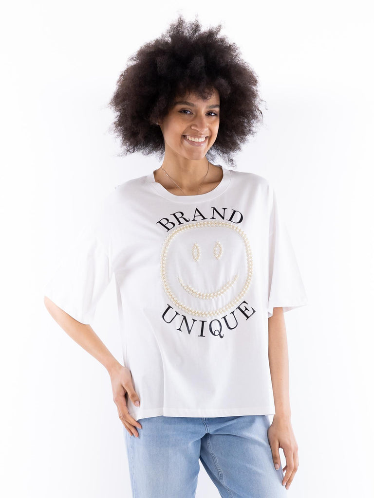 T-shirt donna smile perle bianca BUS25506 155 BRAND UNIQUE 