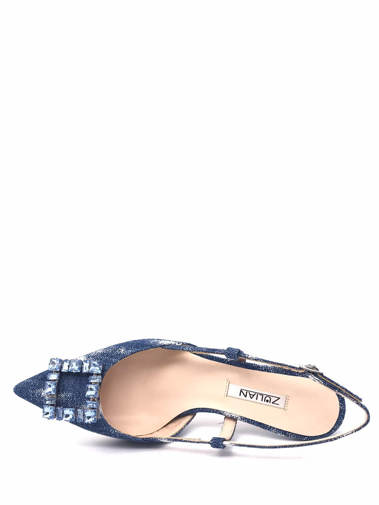 Chanel Penny in jeans graffiato con pietre applicate