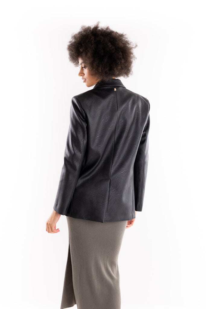 Giacca oversize in ecopelle nera HMABW02271 NERO HINNOMINATE 