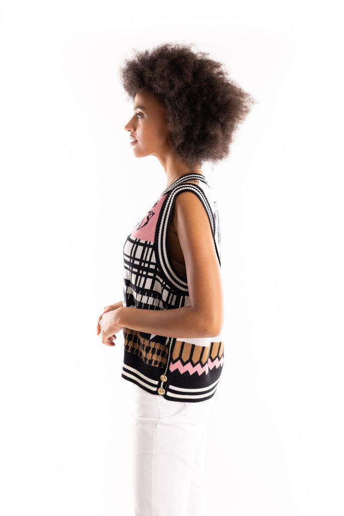 Giilet in maglia in fantasia multicolor GLKD11007 MULTICOLOR AKEP 