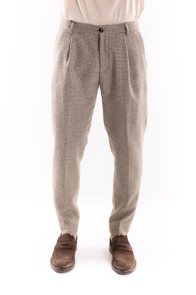 Pantalone misto lana con trama pied de poul beige OF1F2W5P030 BEIGE OUTFIT 
