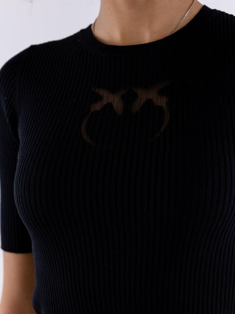 Maglia a costine Tritone  logo Love Birds nera