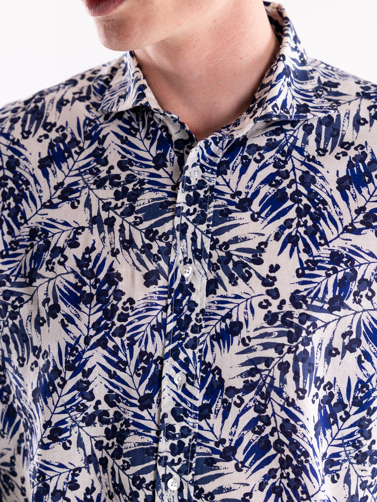 Camicia uomo in lino in fantasia floreale blu GERANIO 2519MULTICOLOR PORTOFIORI 