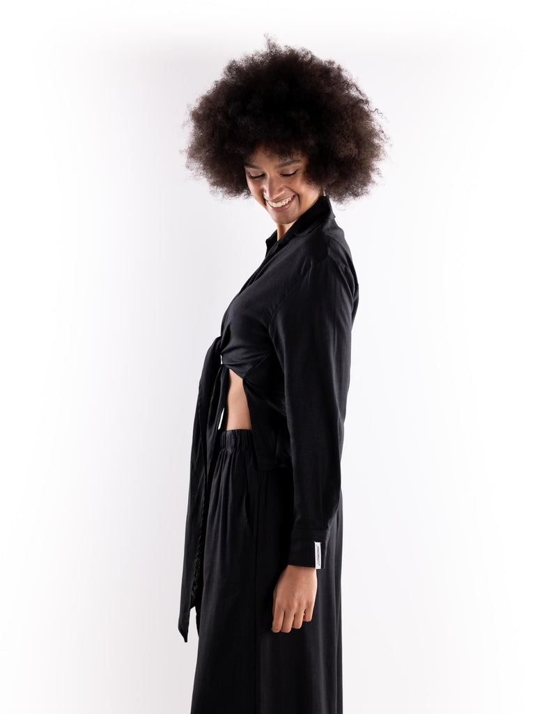 Camicia in lino nero con nodo sul davanti HMABW01847 NERO HINNOMINATE 