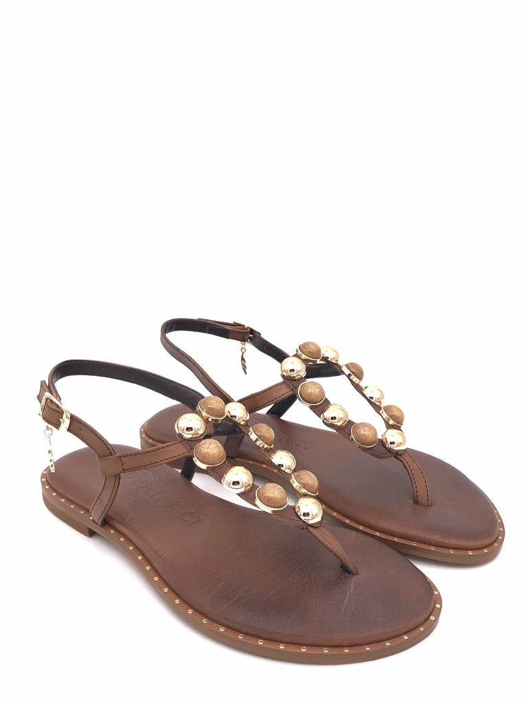 Sandalo infradito marrone con pietre 62040 MARRONE CARYATIS 