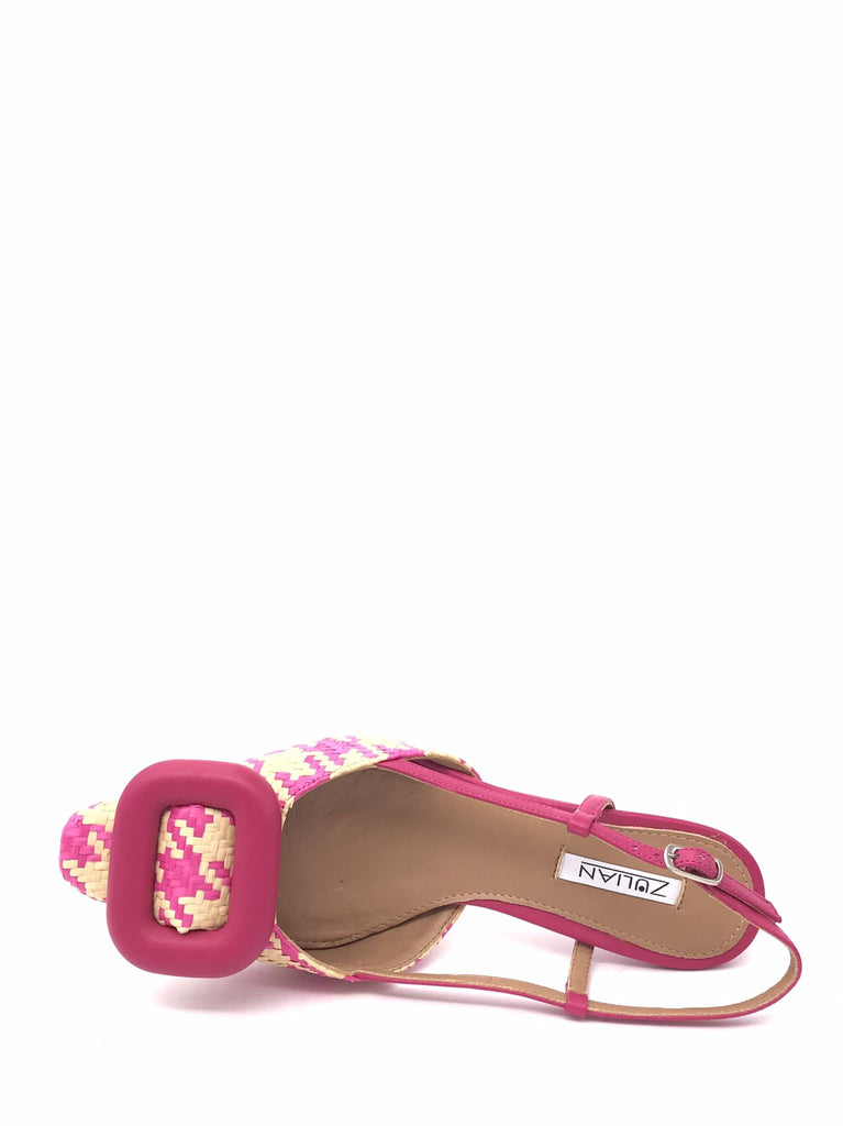Sling back Ariadne in raffia pied de poul fuxia-naturale 2247 FUCSIA ZULIAN 
