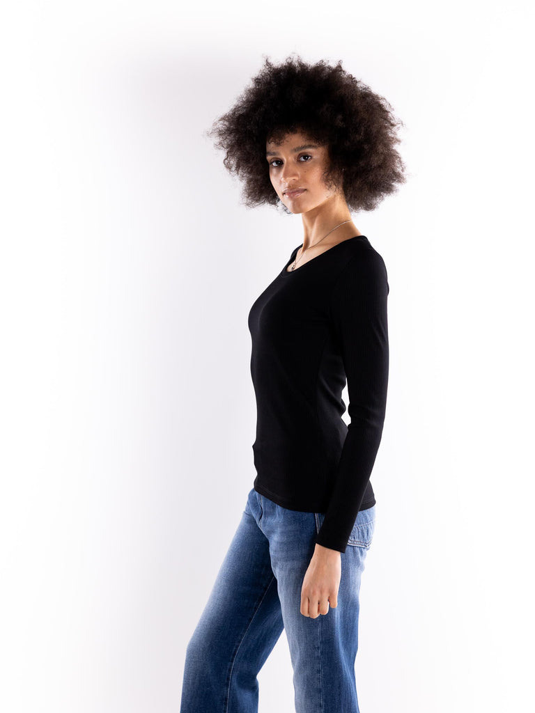 T-shirt manica lunga a costine nera BUW24510 NERO BRAND UNIQUE 
