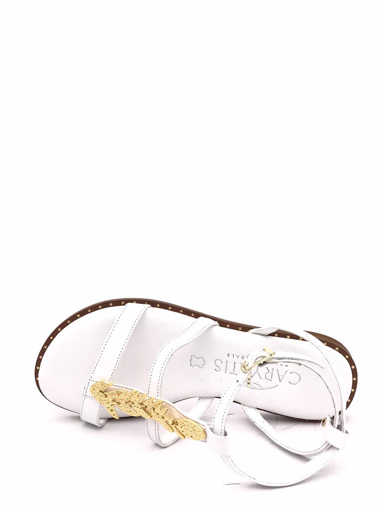 Sandalo bianco con accessorio foglia oro 622109 BIANCO CARYATIS 