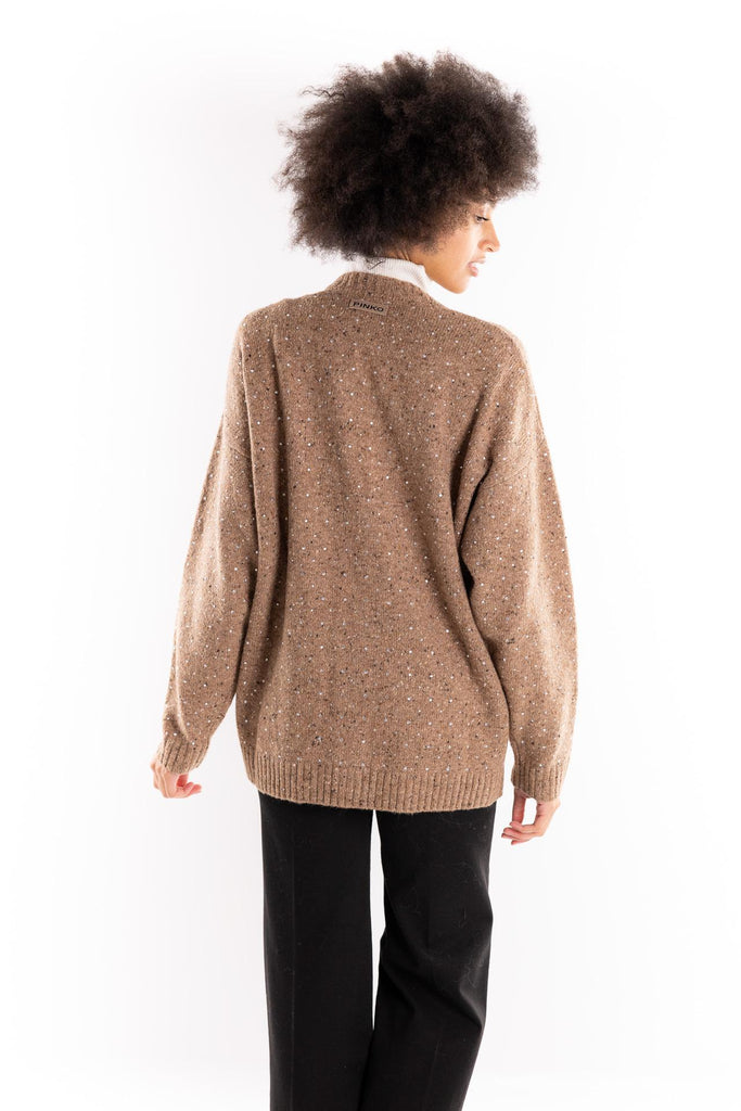 Cardigan Marche in tessuto bouclé cammello con strass 105739 A2U4CAMMELLO PINKO 