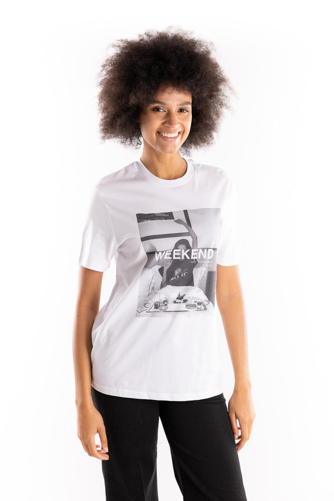 T-shirt in cotone con stampa weekend TSBAS 930BIANCA ELITE' 