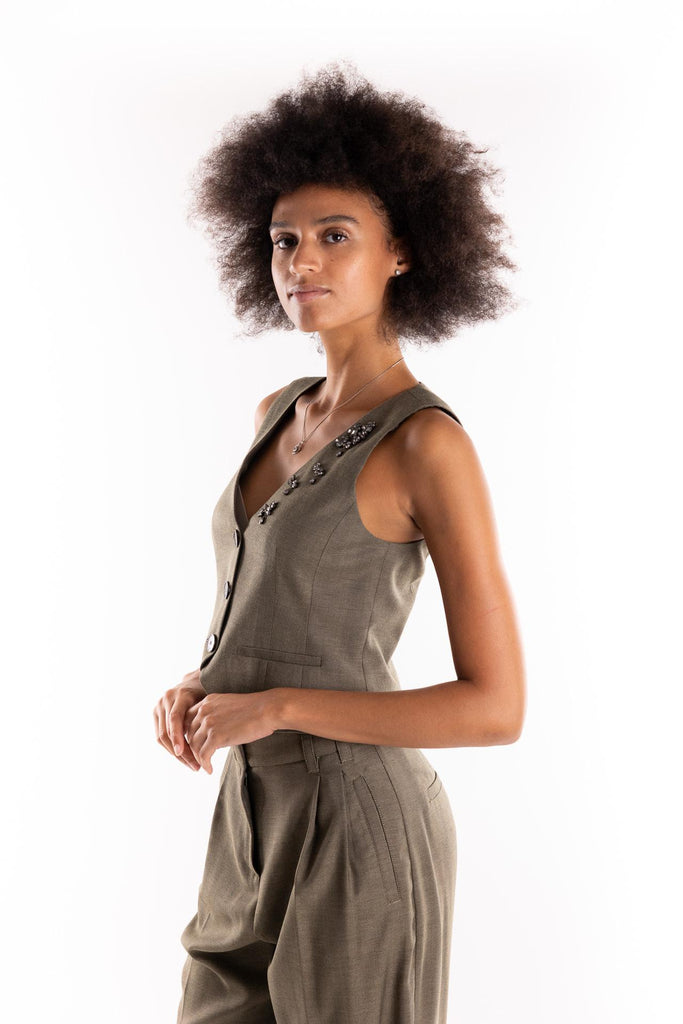 Gilet Cantico in saglia fluida verde 2523156031200 002VERDE MARELLA 
