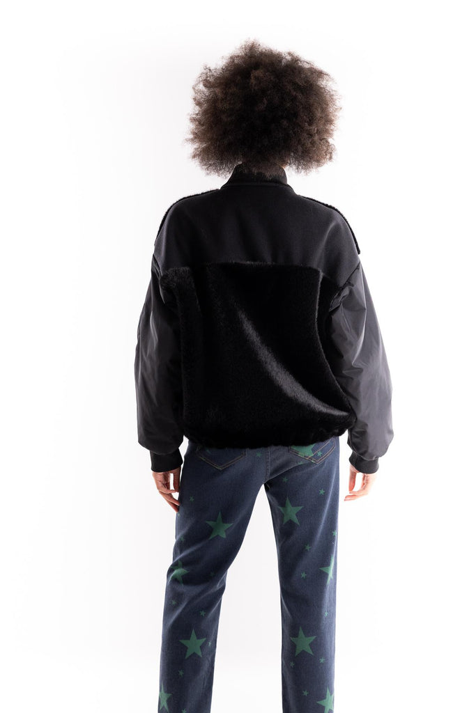 Bomber in eco-pelliccia e nylon nero 120VOL NERO ANY 