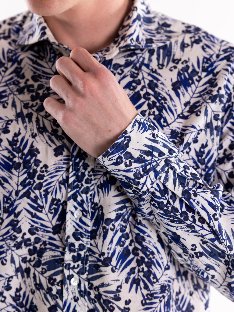 Camicia uomo in lino in fantasia floreale blu GERANIO 2519MULTICOLOR PORTOFIORI 