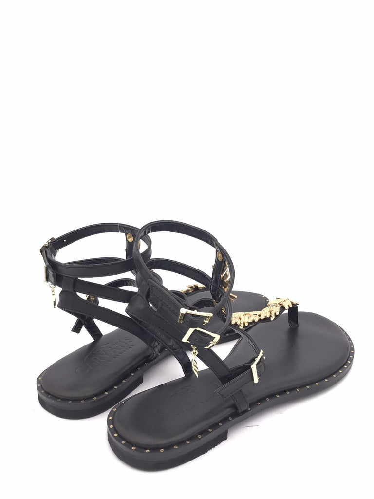 Sandalo infradito con accessorio foglia oro 621009 NERO CARYATIS 
