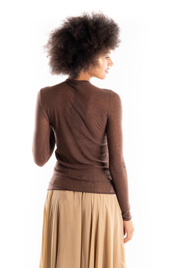 Maglia Pico girocollo ultrafine marrone con pailettes 105398 A2PMMARRONE PINKO 