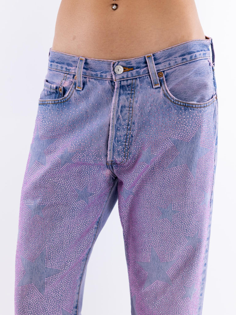 Jeans donna ultraboy viola strass