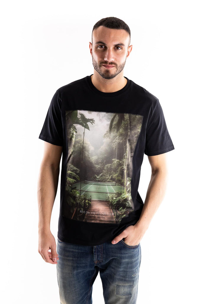 T-shirt in cotone nero con stampa tennis court MAN/SUPERICON TENNIS COURTNERO BASTILLE 