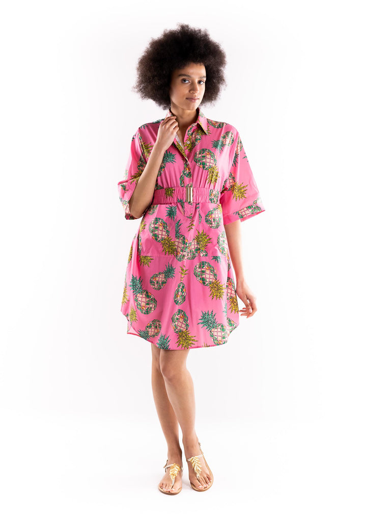Abito in cotone con stampa ananas pink LEONOR 13ROSA IL THE' DELLE 5 