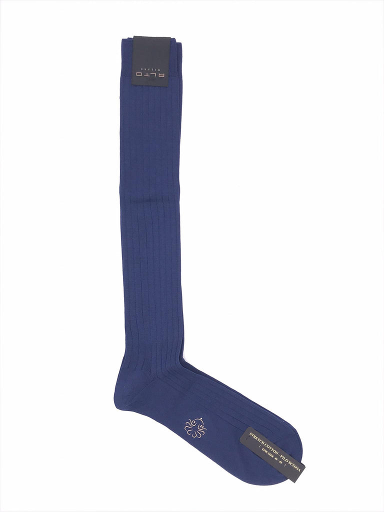 Calzini lunghi filoscozia a coste blu AM0211UL 045BLU ALTO MILANO 