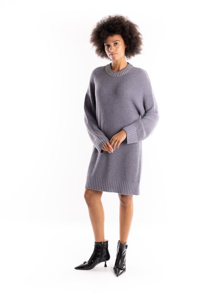 Abito in maglia Ask grigio con collo strass 105746 A2S4GRIGIO PINKO 