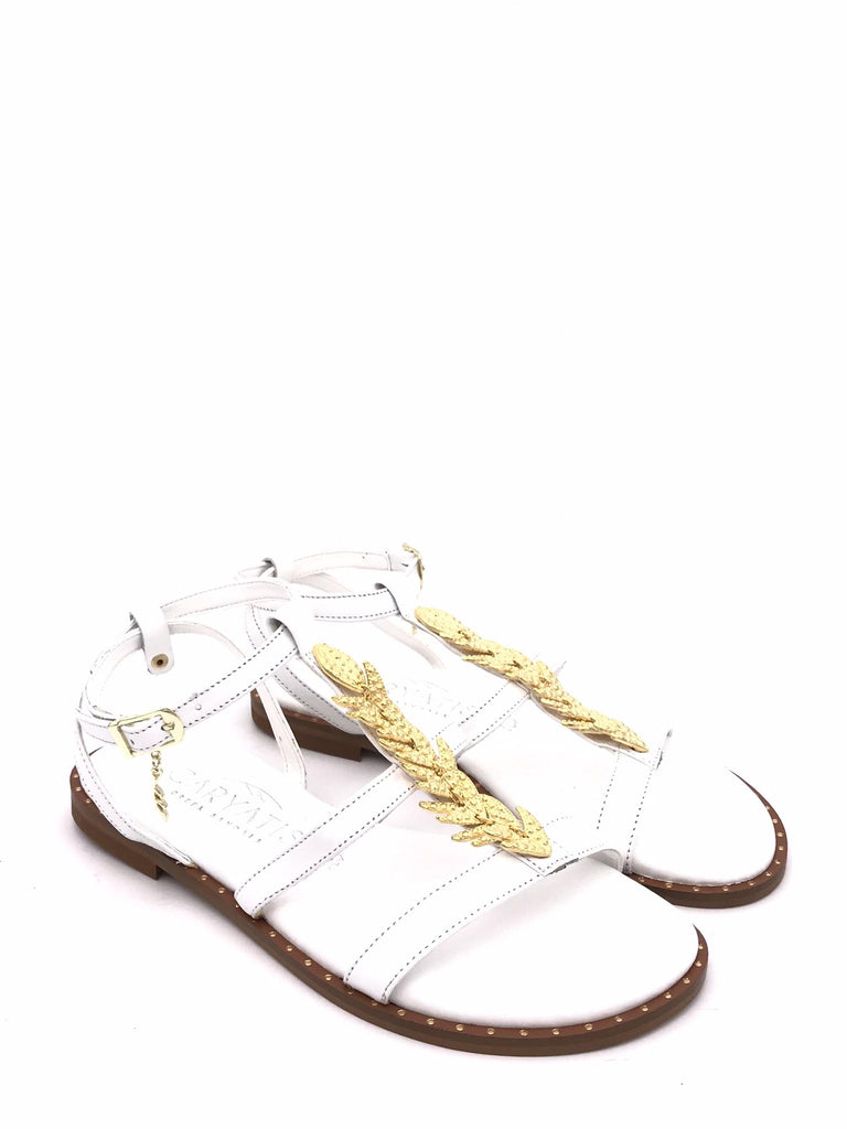Sandalo bianco con accessorio foglia oro 622109 BIANCO CARYATIS 