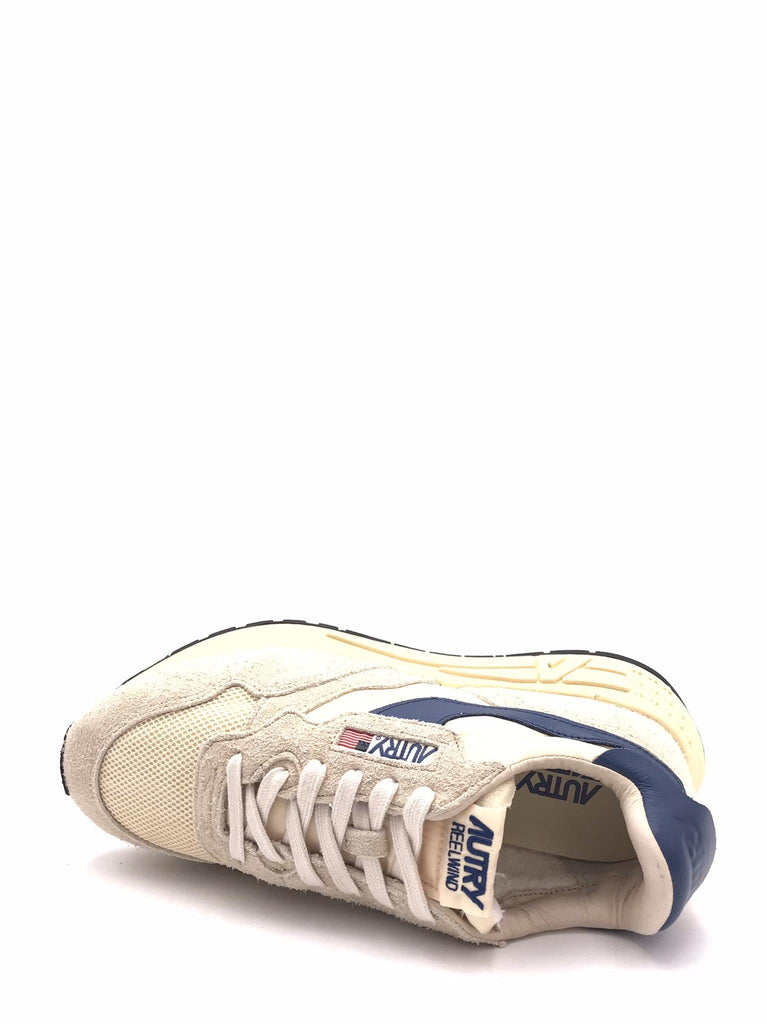 Sneakers Reelwind low in suede, nylon e pelle ecru con dettagli blu WWLM-UT27 BEIGE-BLU AUTRY 