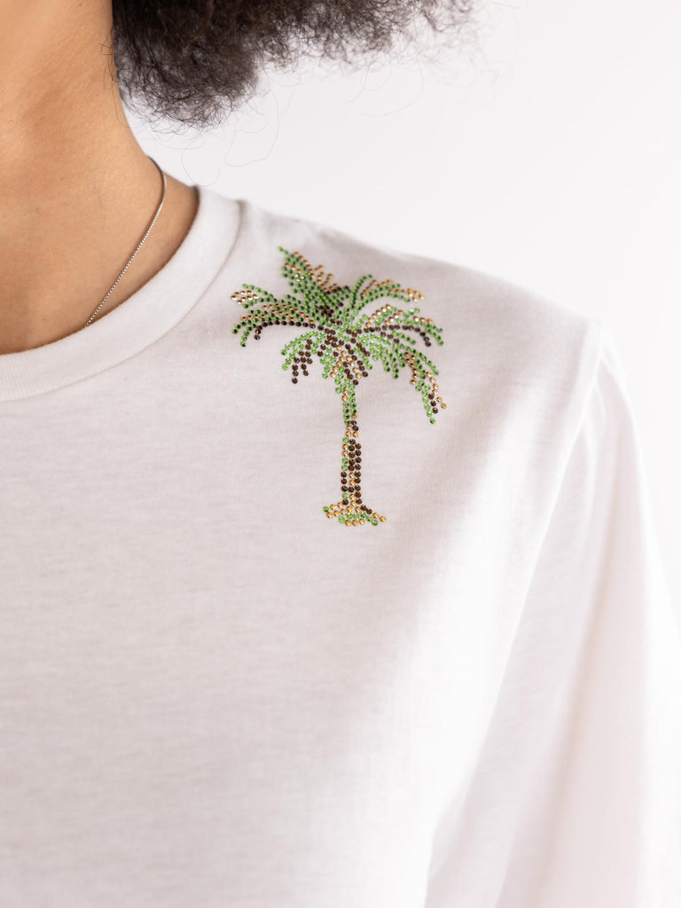 T-shirt donna palme strass bianca 14141 BIANCO 5 PROGRESS 