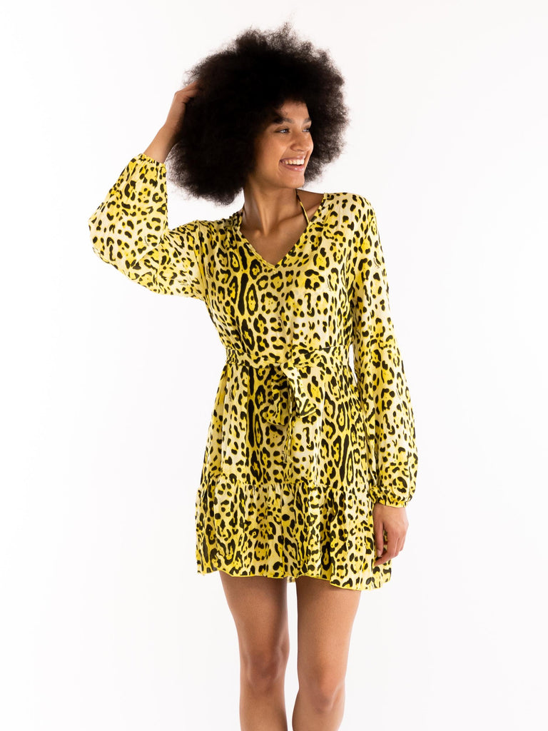 Abito corto da mare pretty leopard giallo FGCW3738 GIALLO 4 GIVENESS 