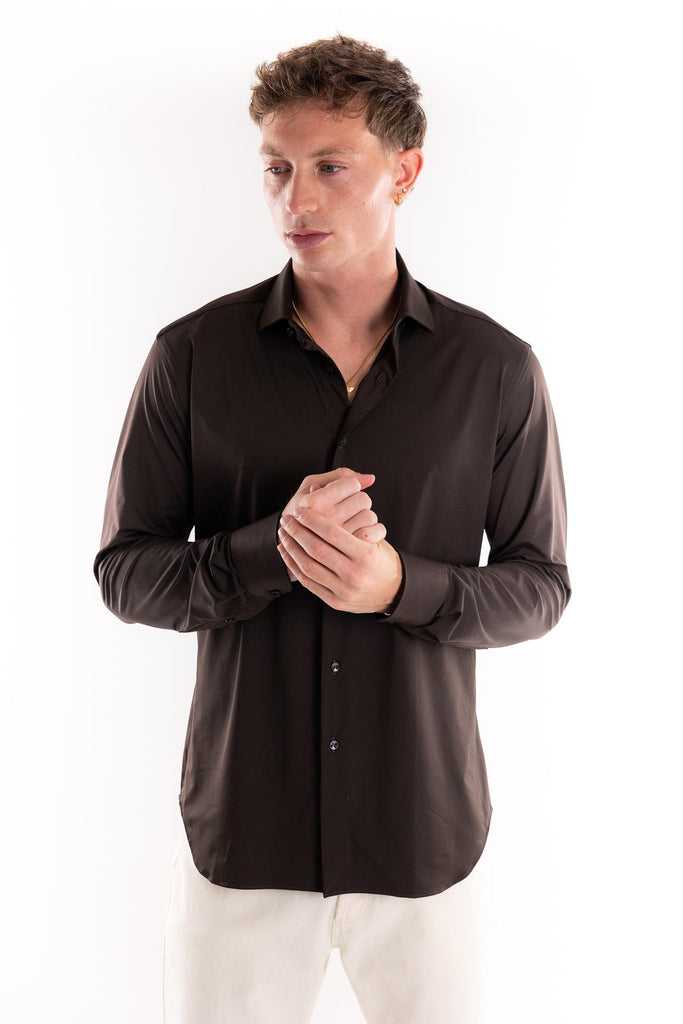 Camicia Active collo francese twill marrone 11460 045MARRONE XACUS 