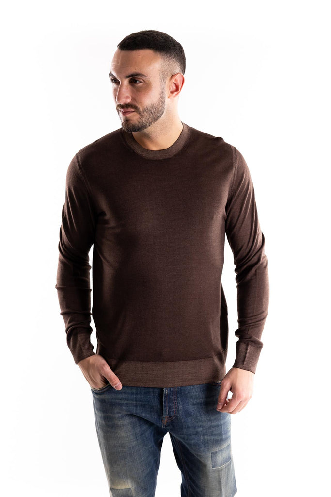Maglia girocollo in lana finezza 16 marrone lavato A021 MARRONE PAOLO PECORA 