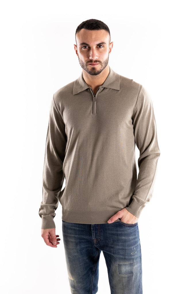 Maglia polo con zip finezza 16 color tortora A002 TORTORA PAOLO PECORA 