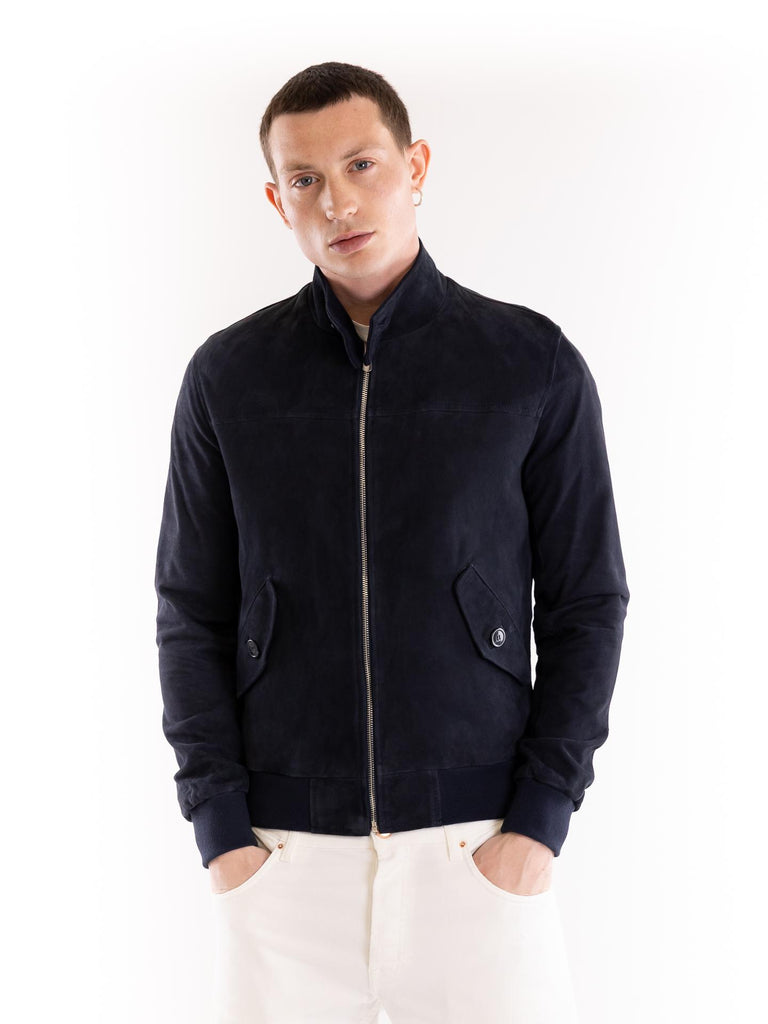Giubbino bomber uomo in camoscio blu BJON BLU BLUSOTTO 