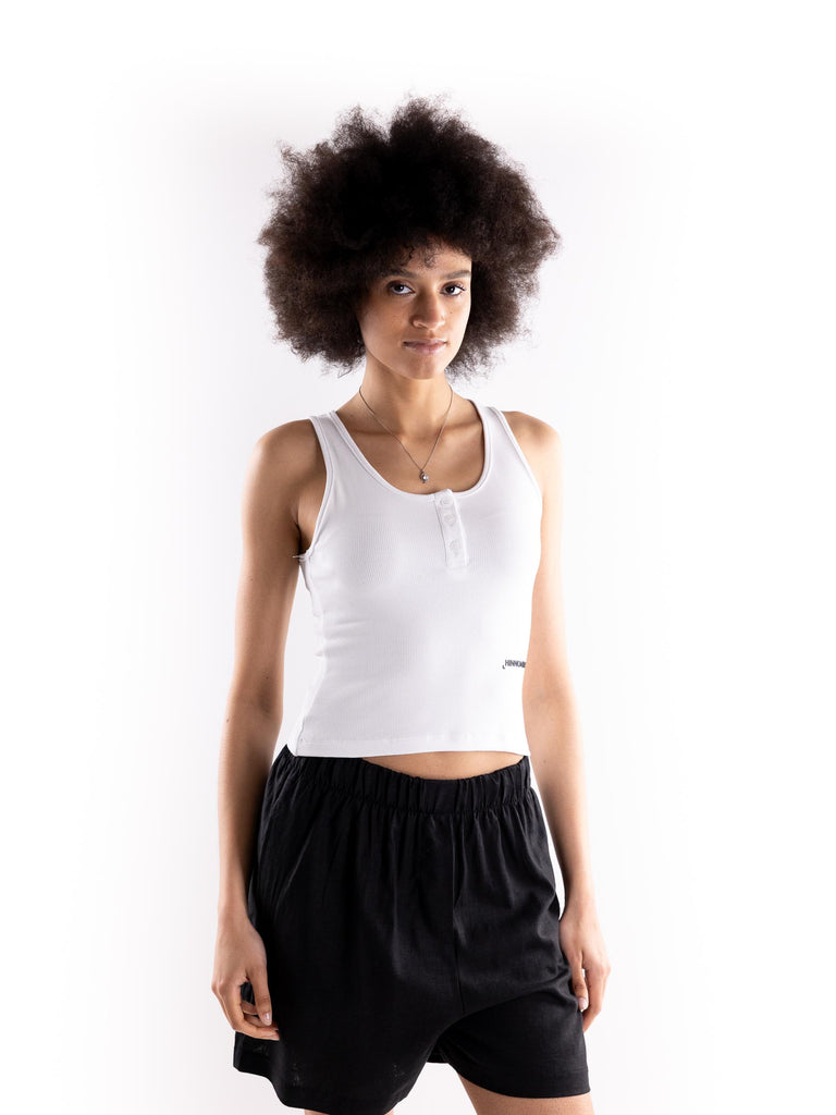 Crop top canotta bottoni bianco HMABW01628 PTTA0006BI01 HINNOMINATE 