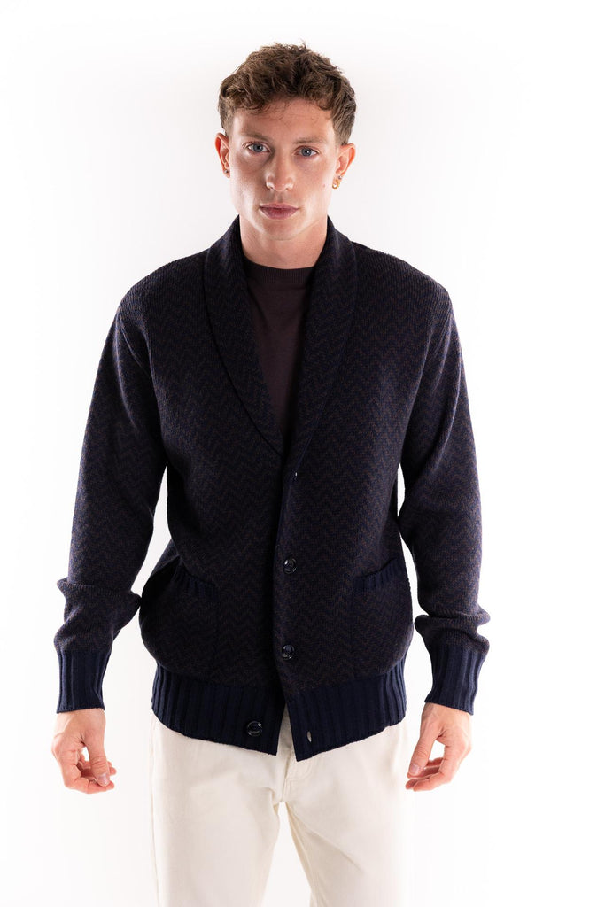 Maglia cardigan misto lana blu-marrone OF1F2W5M041 BLU-MARRONE OUTFIT 