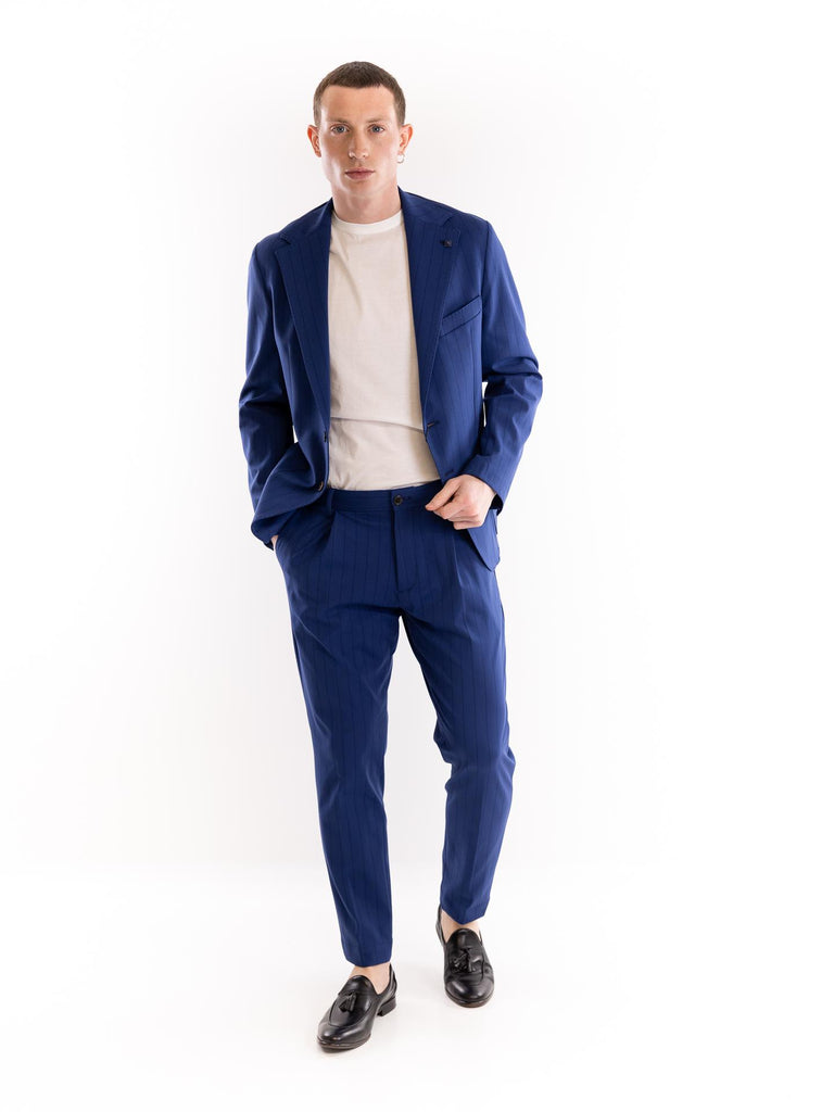 Blazer uomo monopetto in jersey gessato bluette OF1S2S5G011 185 OUTFIT 
