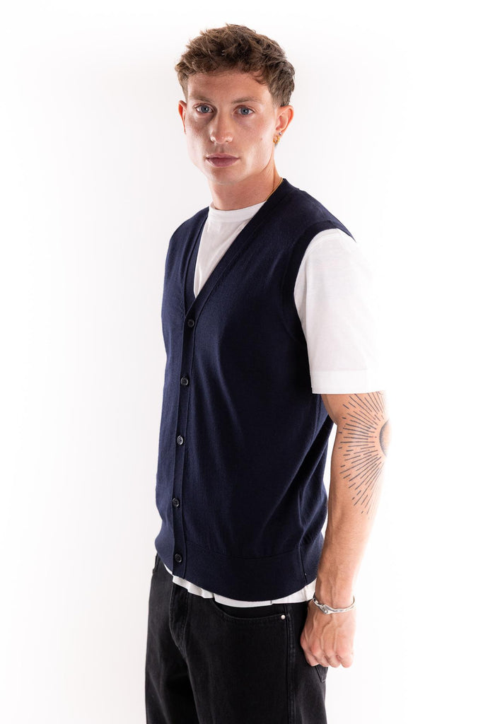 Maglia Gilet in filo blu A013 BLU PAOLO PECORA 