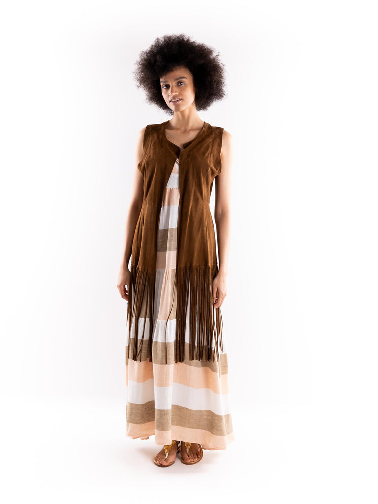 Gilet donna cognac con frangie KIOMY COGNAC BLUSOTTO 